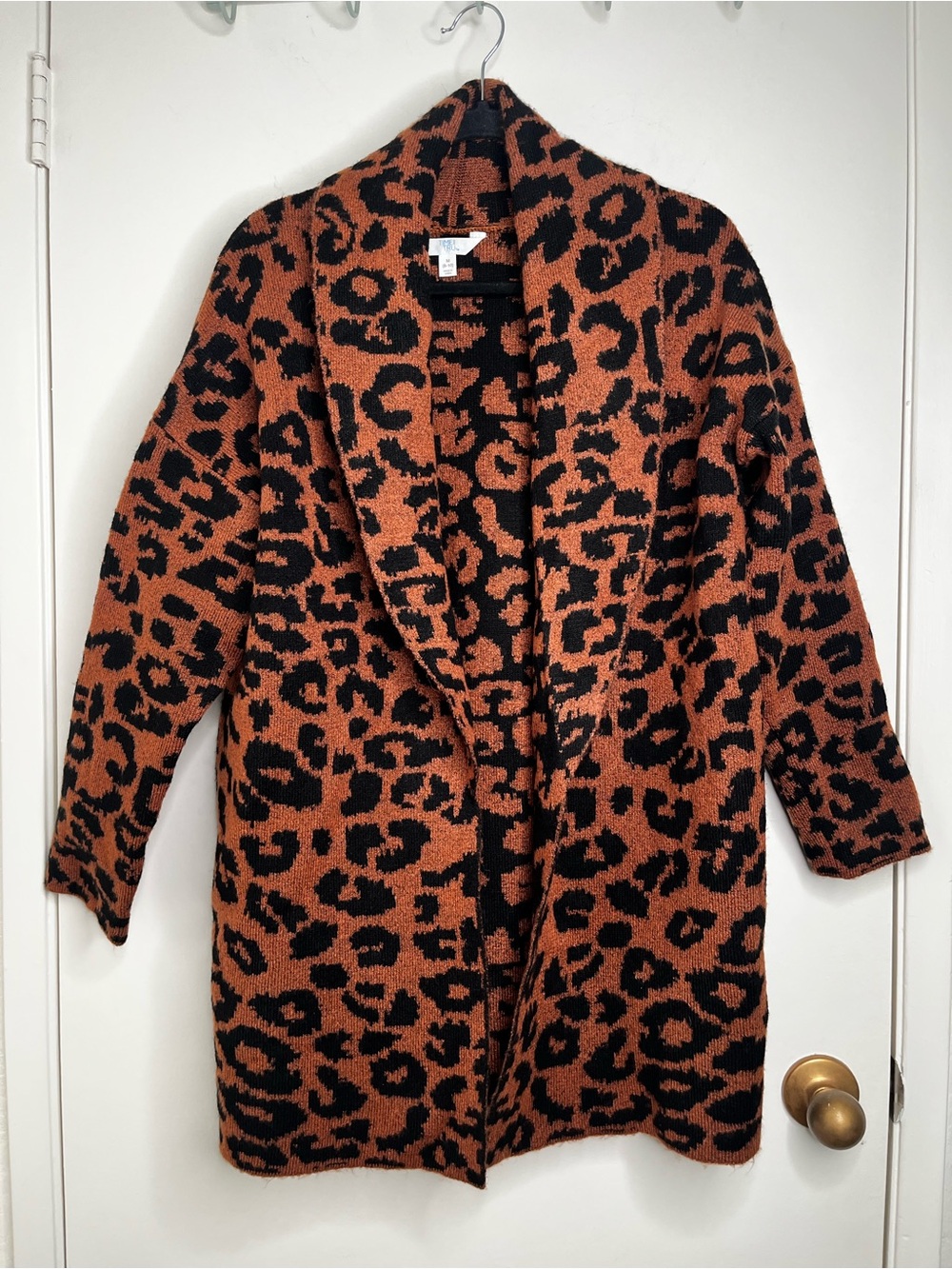 Time & Tru Women Brown Leopard Print Open Frnt Cardigan Sweater Med 8-10 Mobwife